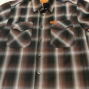 DIXXON Black and Brown Plaid Guerrero Casual Button Up Short Sleeve Shirt XS